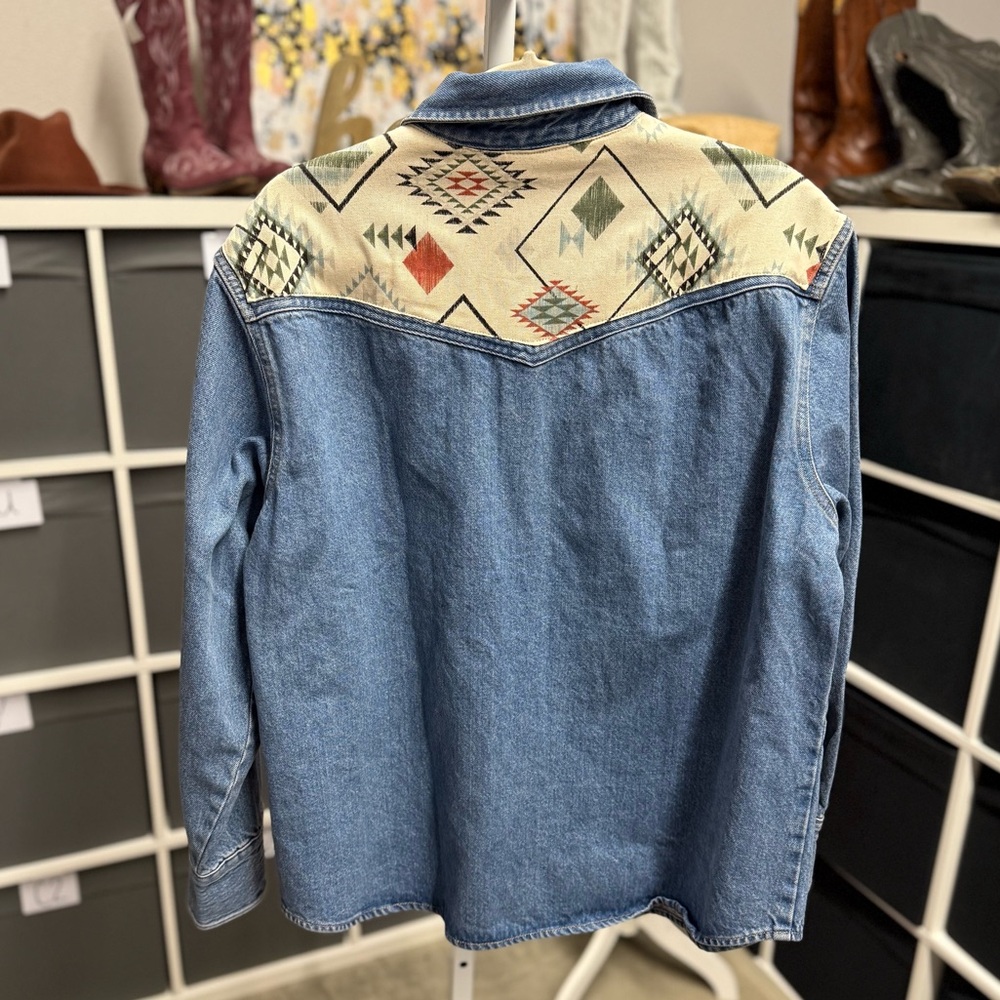 Levis Dylan Oversized Denim Shirt Jacket Shacket Upcycled Western Pearl Snap NWT